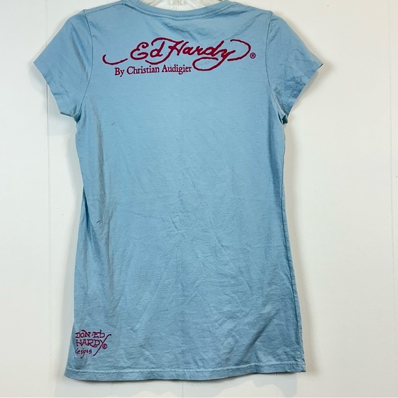 Vintage Y2K Ed Hardy Christian Audigier Golden Rose of Love Babydoll Tee Shirt S - Picture 3 of 11
